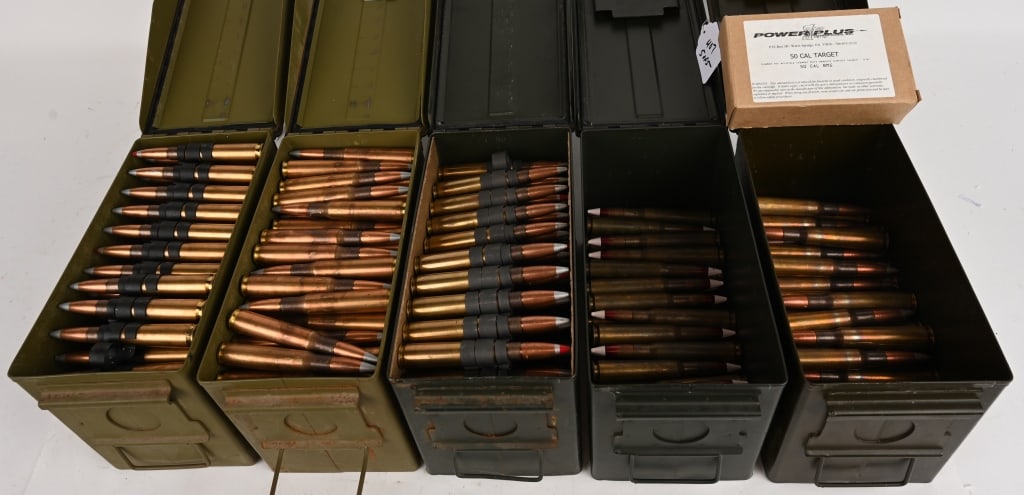 MIXED LOT OF SURPLUS 50 BMG AMMO: 465 ROUNDS OF MIXED BROWNING 50 BMG AMMO. LINKED AND LOOSE. LAKE CITY AND S&B.