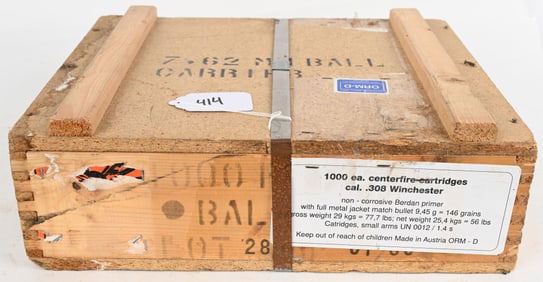 SEALED 1000 ROUND CASE OF AUSTRIAN 308 WIN. 146GR
