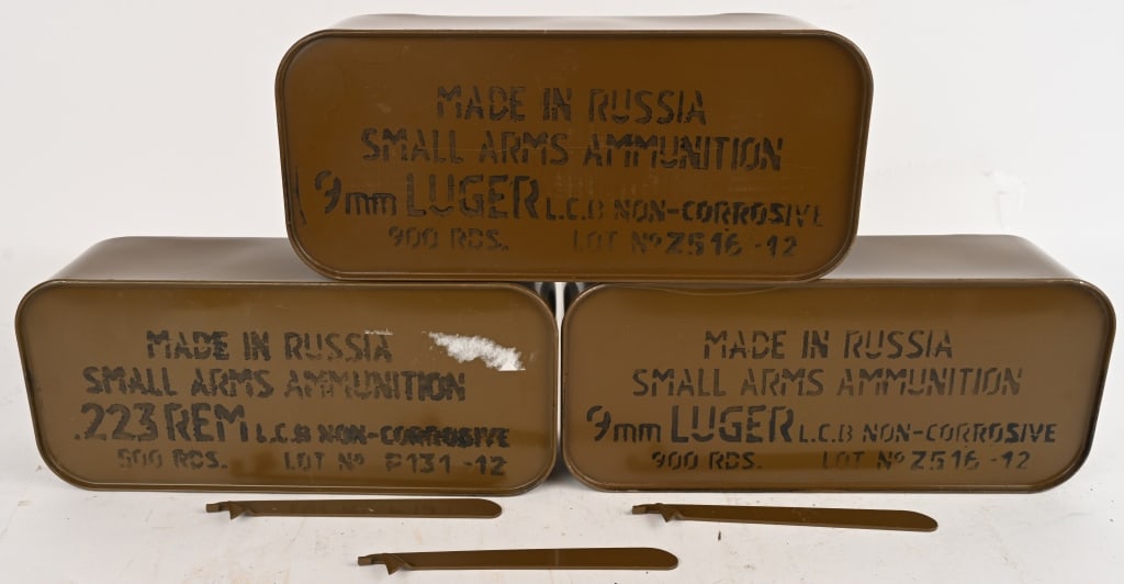 RUSSIAN SPAM CAN SPECIAL 9MM-.223 AMMO.: 2 - 900 ROUND SPAM CANS OF TULA 9MM 1- 500 ROUND SPAM CAN OF TULA .223 REM.