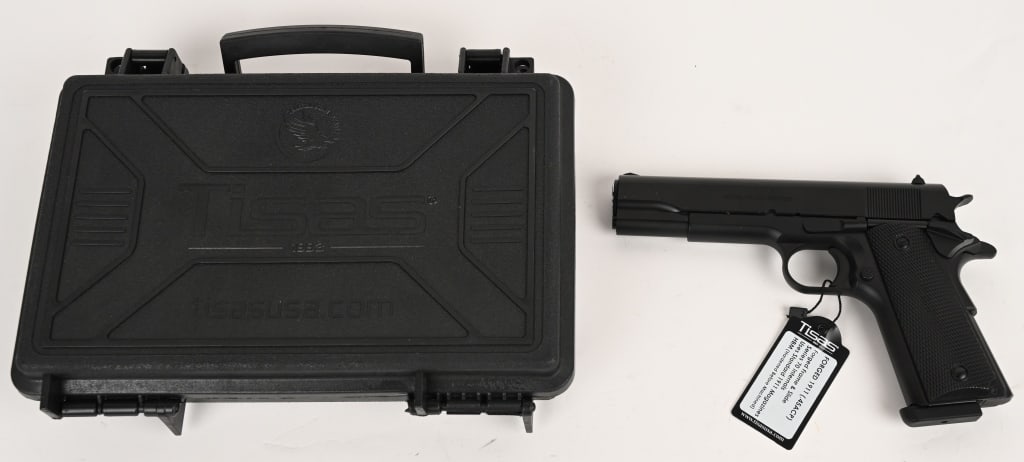 TISAS 1911A1 SERVICE 45 ACP SEMI AUTO PISTOL: SERIAL NUMBER: T0620-24Z34718. BARREL: 5". CALIBER: .45 ACP. The Tisas 1911A1 is a semi-automatic, single-action pistol chambered in .45 ACP, designed to be an affordable reproduction of the classic M