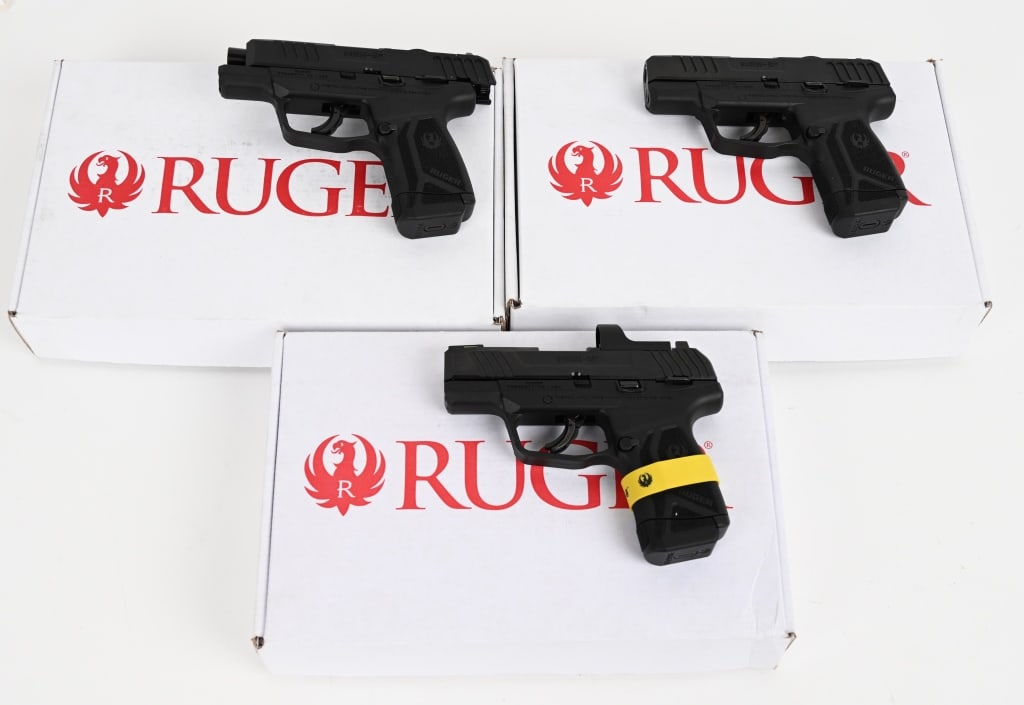 LOT OF 3 RUGER MAX-9s IN MATCHING FACTORY BOX: SERIAL NUMBER: 350221546. Item number 03514. Optics ready, (1) 10 round magazine SERIAL NUMBER: 350213851. Item number 03514. Optics ready, (1) 10 round magazine SERIAL NUMBER: 350206681. Item number 