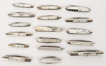 LOT OF 17 PEARL HANDLE POCKET KNIVES