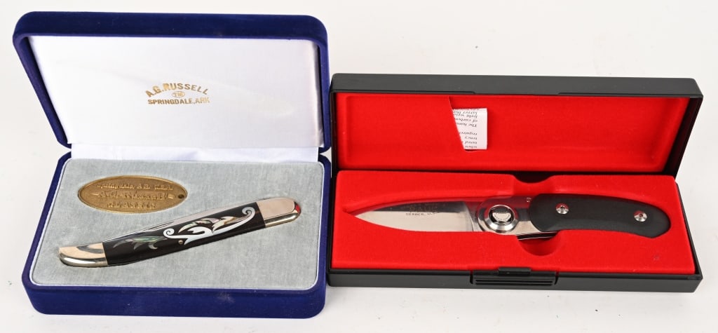 PAUL KNIFE & AG RUSSELL PEARL INLAY KNIVES: PAUL KNIFE SERIES II MODEL 2 FIRST PRODUCTION RUN . Blade: 2 1/2". OAL: 6 1/2". Made by Peterson Precision Engineering and marketed by Gerber, the Paul knife was introduced in 1996 and discontinued in