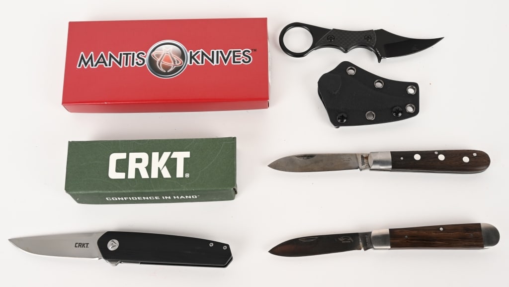 LOT OF ASSORTED BLADES FROM VARIOUS MANUFACTURERS: These knives are in Excellent Condition unless otherwise noted. (1) 1909 Argentine Mauser bayonet. Blade: 15 1/8". Very Good condition. The blade has some staining. (1) Otter-Messer 169 folding knife