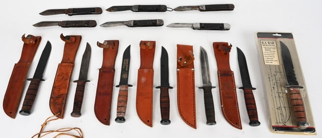 LOT OF COLONIAL SURVIVAL AND KABAR FIGHTING KNIVES
