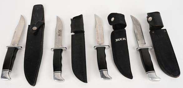 BUCK 119 FIXED BLADE HUNTING KNIFE W/SHEATHES LOT