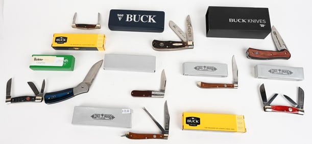 BOKER AND BUCK FOLDING 9 KNIFE LOT