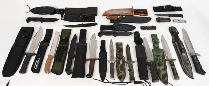 LOT OF 16 TACTICAL AND SURVIVAL KNIVES