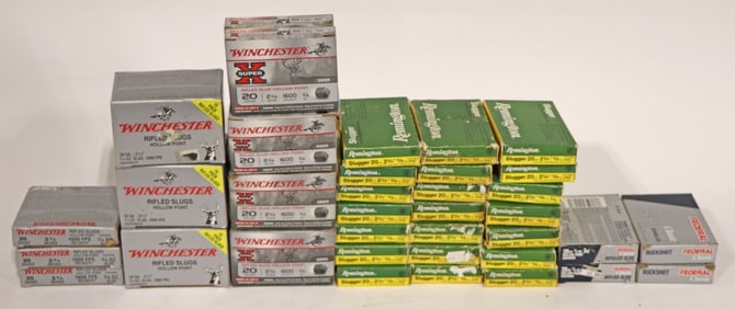 LOT OF 230 ROUNDS 20 GA. RIFLED SLUGS AND BUCKSHOT