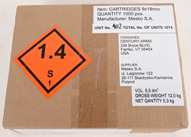 1000 ROUND CASE OF MESKO 9X18 MM AMMO