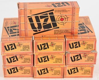 LOT OF 500 ROUNDS UZI BRAND 9MM 115 GR +P++