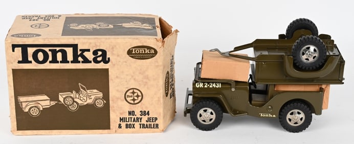 1974 TONKA CANADA MILITARY JEEP & TRAILER w/ BOX