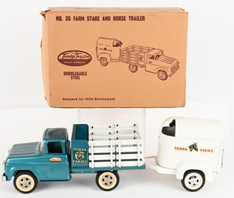 1959 TONKA FARM STAKE & HORSE TRAILER w/ BOX