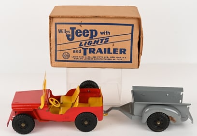 MARX WILLYS JEEP & TRAILER WITH LIGHTS w/ BOX