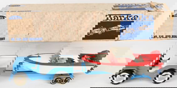 1963 TONKA JEEP RUNABOUT & CLIPPER BOAT w/ BOX