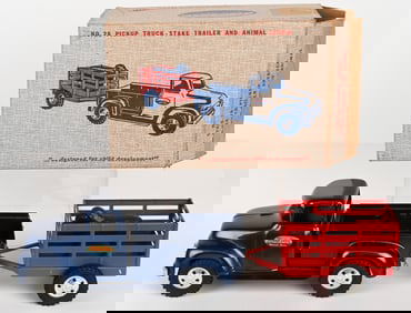 1957 TONKA PICKUP TRUCK, TRAILER, & ANIMAL w/ BOX