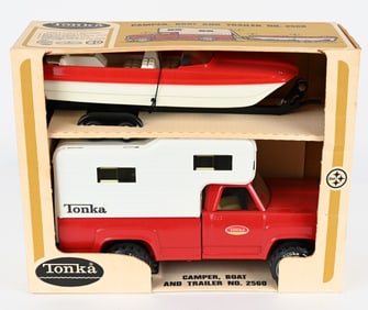 1974 TONKA CAMPER, BOAT, & TRAILER SET MIB