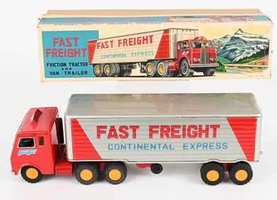JAPAN TIN FRICTION FAST FREIGHT SEMI TRUCK w/ BOX