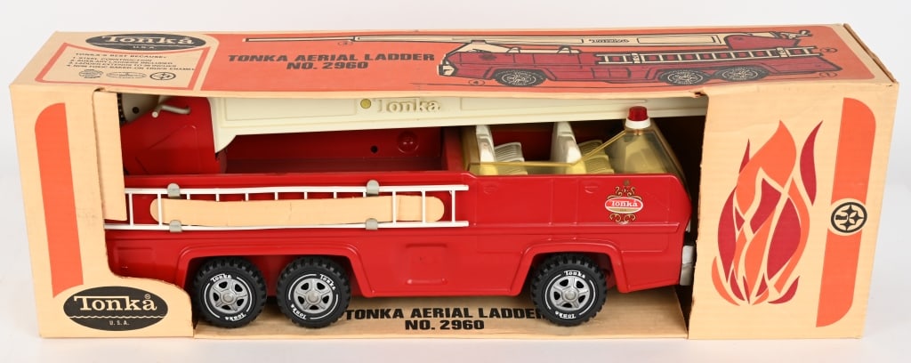 TONKA AERIAL LADDER TRUCK MIB: #2960 Buddy L Aerial Ladder Truck. New Old Stock. Sealed in Box. 26" Near Mint