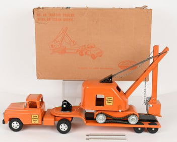 1958 TONKA TRACTOR TRAILER & STEAM SHOVEL w/ BOX