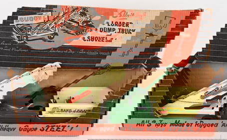 BUDDY L LOADER DUMP TRUCK & SHOVEL w/ BOX