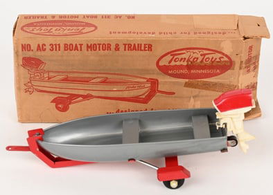 1958 TONKA BOAT MOTOR AND TRAILER w/ BOX