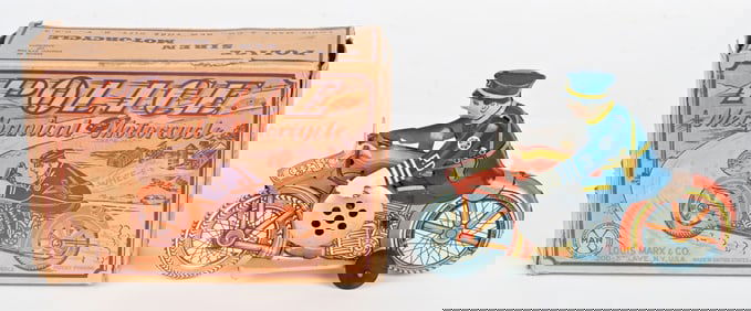 MARX TIN WINDUP POLICE SIREN MOTORCYCLE w/ BOX