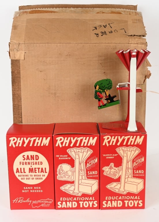 12- RHYTHM SAND TOYS MIB: Factory case full of 12 Rhythm Sand Toys all Boxed. Each measures 9" Boxed with Set Box