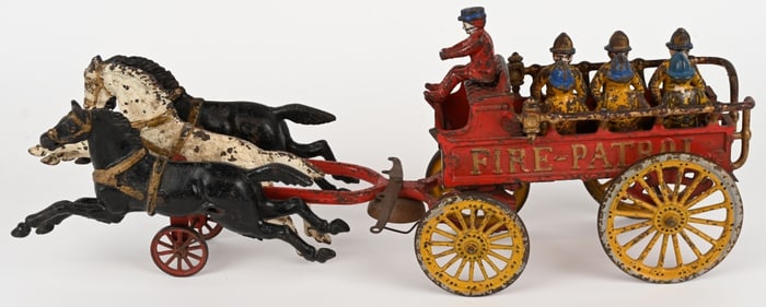 DENT CAST IRON FIRE PATROL HORSE DRAWN WAGON