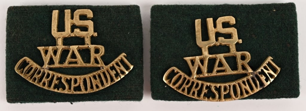 WWII BRIT MADE US WAR CORRESPONDENT BADGE LOT WW2: Lot of 2 WWII British Made, US War Correspondent Lapel Badges. that were owned by a War Correspondent named William Strand from the Chicago Tribune. Excellent. William C. Strand, Jr., 