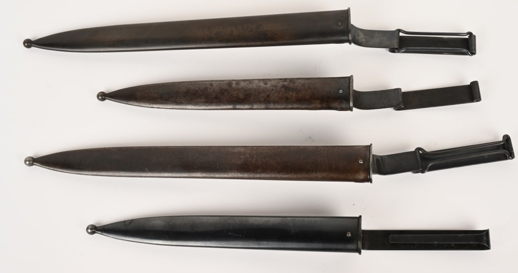 LOT OF 4 KRAG RIFLE BAYONET SCABBARDS W 2 CADET (1 of 3)