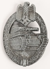 WWII NAZI GERMAN PANZER BADGE IN SILVER WW2
