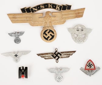 WWII NAZI GERMAN CAP INSIGNIA LOT NSKK DLV DRK WW2