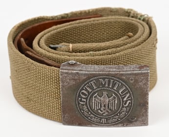 WWII NAZI GERMAN TROPICAL BELT & BELT BUCKLE WW2