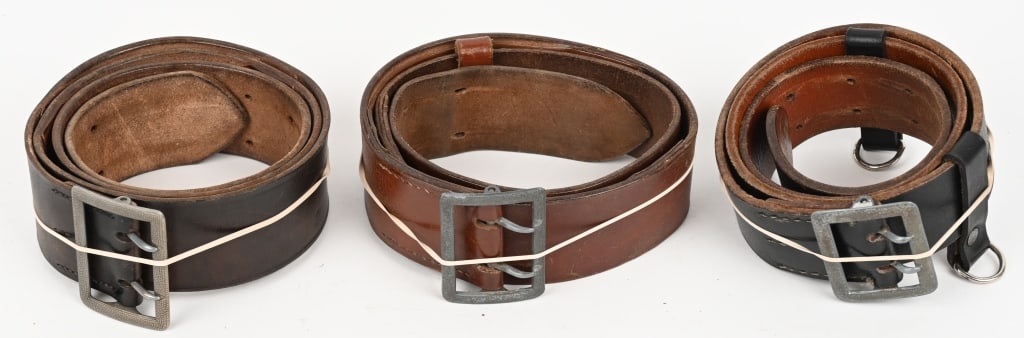 WWII NAZI GERMAN OFFICERS BELT & BUCKLE LOT WW2: Lot of three WWII Nazi German Officers Belts and Buckles to include 1) WEHRMACHT OFFICER'S BELT & OPEN CLAW BELT BUCKLE. Nice clean example. Belt is 45mm wide by 105cm in length with seven pairs of bu