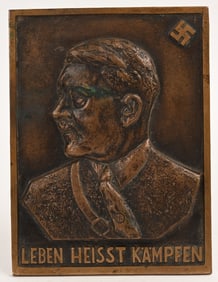 WWII NAZI GERMAN ADOLF HITLER BRONZE PLAQUE WW2