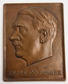WWII NAZI GERMAN ADOLF HITLER BRONZE PLAQUE WW2