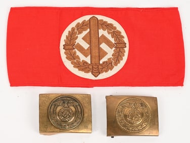 WWII NAZI GERMAN SA ARMBAND W SA BELT BUCKLE LOT
