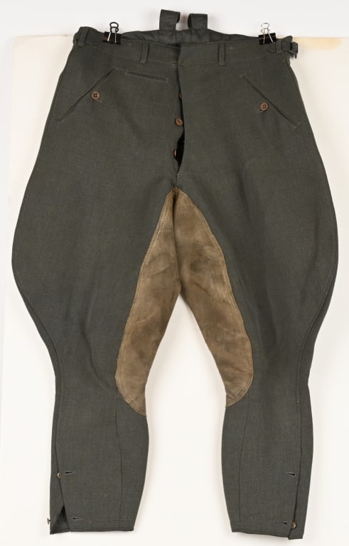 WWII NAZI GERMAN MOUNTED OFFICERS RIDING BREECHES: Private purchased wool construction. Buttons look to be all original stitching. Roughly a 36" waist. Excellent makers label and are named. Excellent. The German army utilized a wide variety of long tr