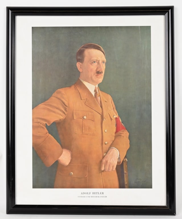 WWII ADOLF HITLER FÜHRER UND REICHSKANZLER POSTER: WWII Original poster of Adolf Hitler, Leader and Chancellor poster from the painting of Professor Heinrich Knirr. The poster measures 14 1/2 X 19 1/2 inches. Excellent. Adolf Hitler 20 April 1889 R