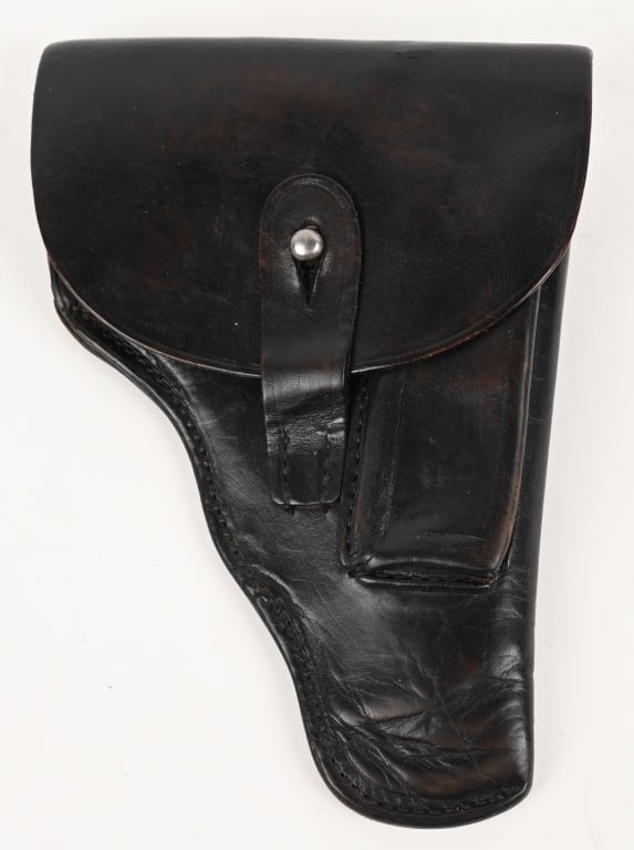 WWII NAZI GERMAN SMALL CALIBER LEATHER HOLSTER WW2: Small 32. Caliber Nazi German Leather Holster. A generic leather holster that was originally brown and had been blackened. Excellent.