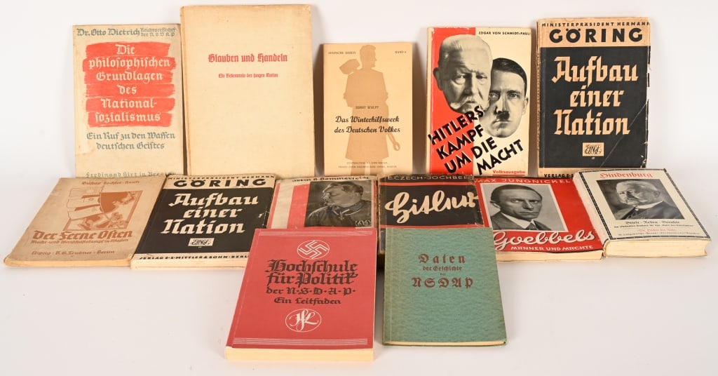 WWII NAZI GERMAN ORIGINAL NSDAP BOOK LOT WW2: Lot of Nazi German books to include 1) Hermann Göring Ein Lebensbild von Martin H. Sommerfeldt with dust cover that shows wear. 2) Der Ferne Osten 3) Ausbau einer Nation Hermann Göring. Show