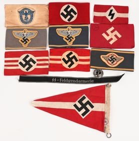 WWII NAZI GERMAN INSIGNIA LOT ARMBANDS PENNANT WW2