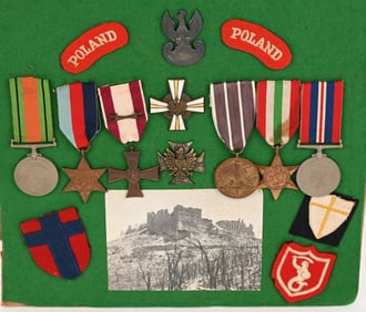 WWII BRITSH 7 POLISH MEDAL LOT W BREAST BADGES WW2