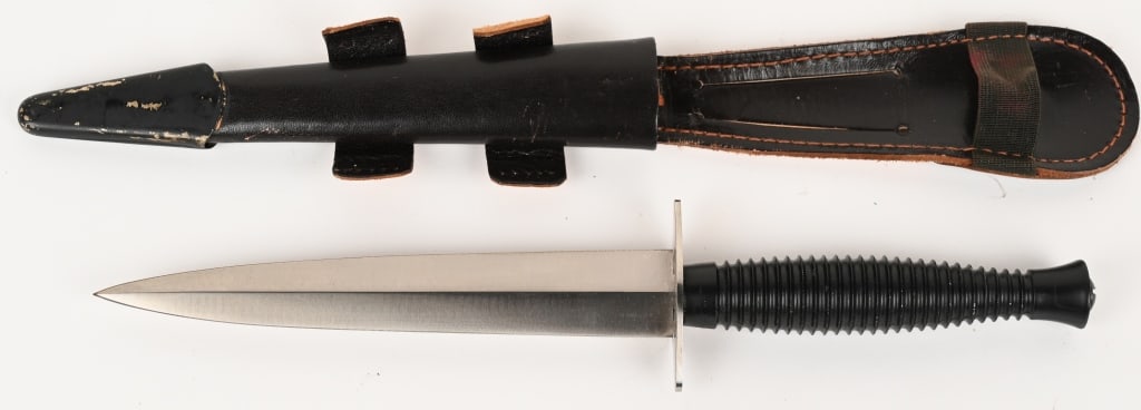 LE COMMANDO INOX FAIRBAIRN SYKES FIGHTING KNIFE: Le Commando Super Nogent French Fairbairn Sykes Fighting Knife Stiletto Dagger. 10 7/8” KNIFE, 6 ¼” double edge dagger blade, sharpened both sides, median ridge, satin finish, all ori