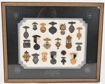 FRAMED LOT OF MASONIC KNIGHTS TEMPLAR MEDALS