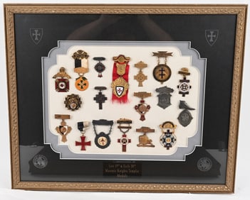 FRAMED LOT OF MASONIC KNIGHTS TEMPLAR MEDALS