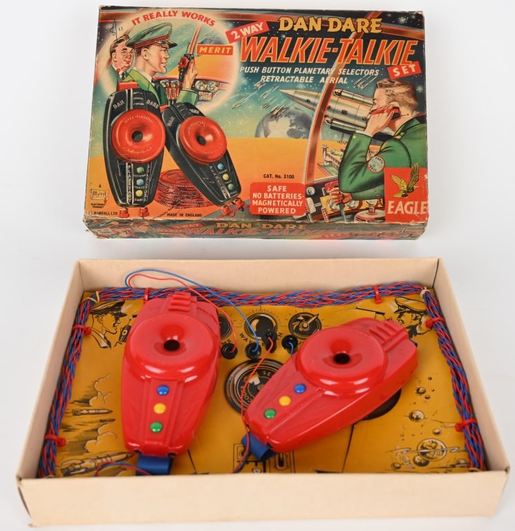 MERIT EAGLE DAN DARE WALKIE TALKIE w/ BOX: Merit Eagle Dan Dare Walkie Talkie. Never played with in Box. Box has great colors and graphics. 11" Excellent