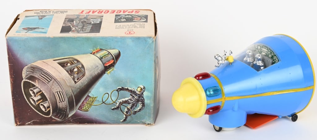 HONG KONG BATTERY OP SPACECRAFT w/ BOX: Hong Kong battery operated Spacecraft. All original on great condition. Has Casa Mia Napoli sticker on bottom. Boxed 9" Excellent