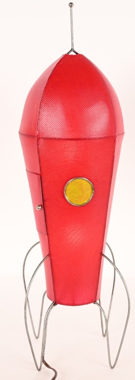 ROCKET LAMP: Outstanding Rocket Lamp. This great looking metal and plastic lamp was Artist made. Great design and looks fantastic when lite. 25" Excellent